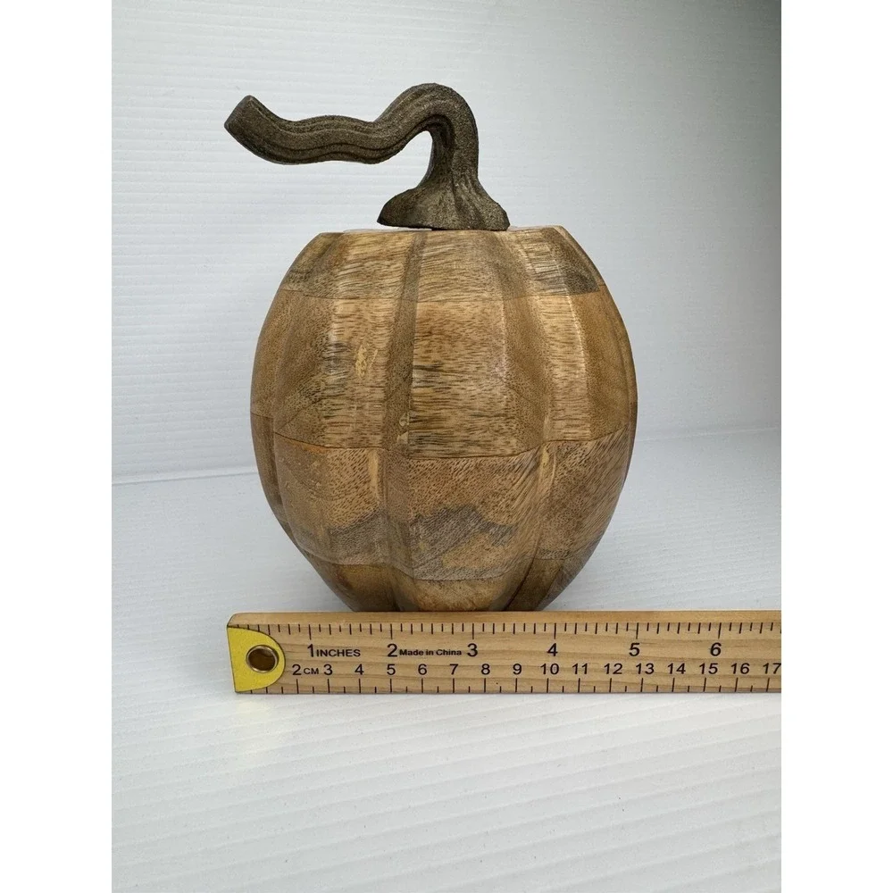Set of 2 Solid Wood Pumpkins Natural Gourds Rustic Fall Thanksgiving Table Decor